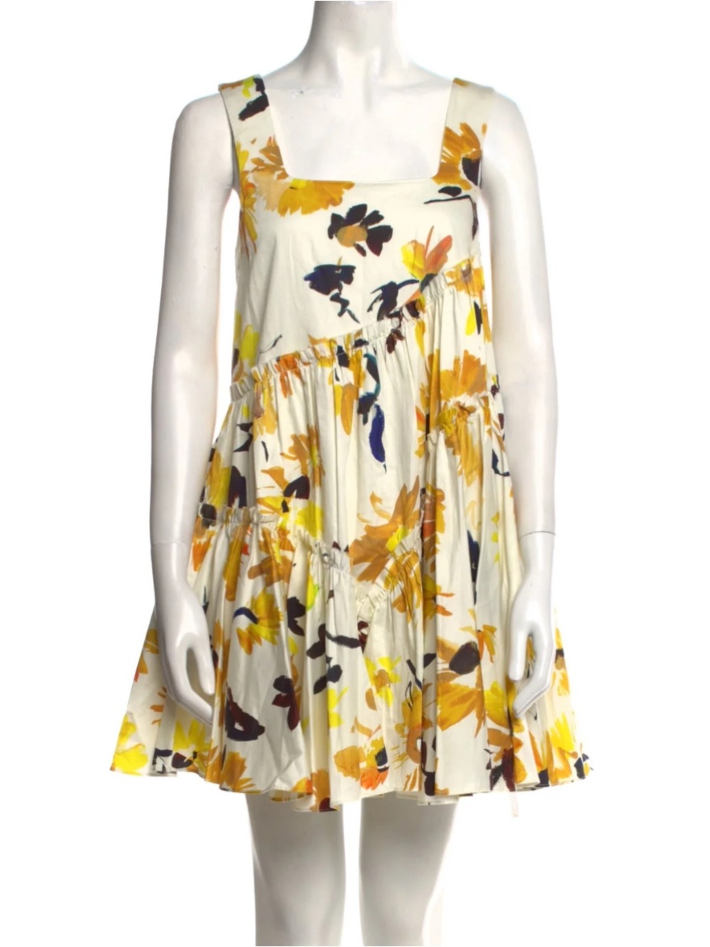 Aje Cream Floral Mini Dress with Yellow and Navy Accents
